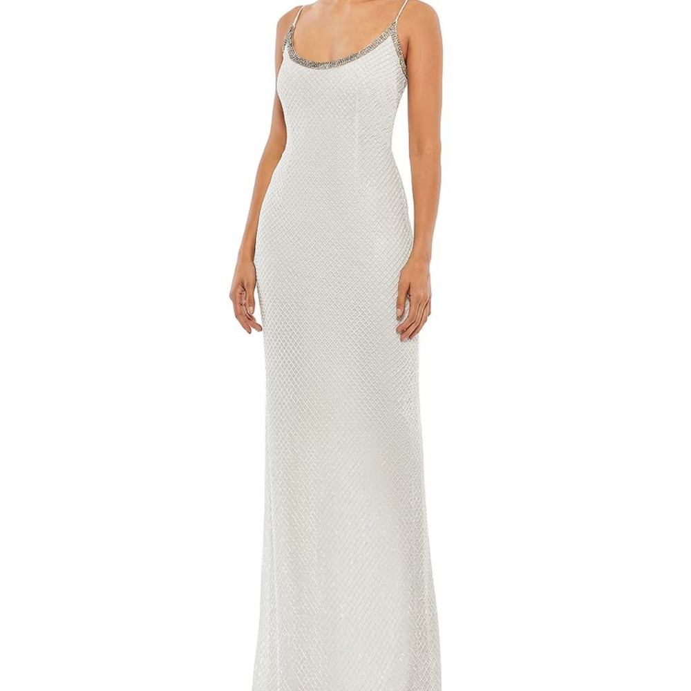 Mac Duggal White Beaded Gown